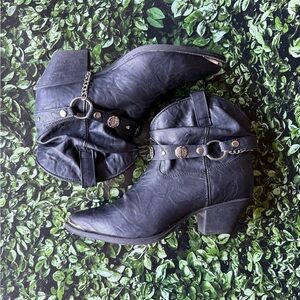 Black Ankle Boots with Concho Harness